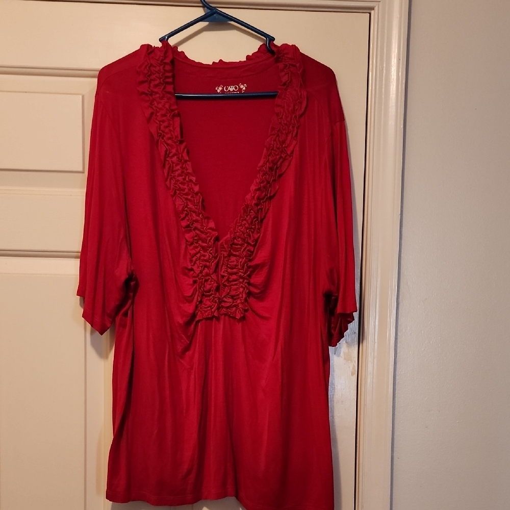 Cato Red Ruffled Blouse with 3/4 Sleeves